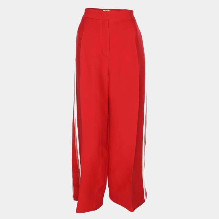 Pre Owned Fendi Red Cady Wide Leg Trousers M
