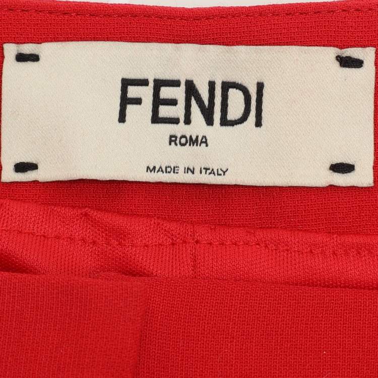 Pre Owned Fendi Red Cady Wide Leg Trousers M