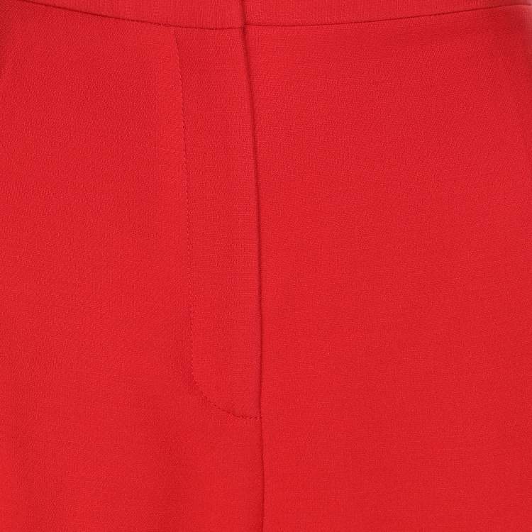 Pre Owned Fendi Red Cady Wide Leg Trousers M