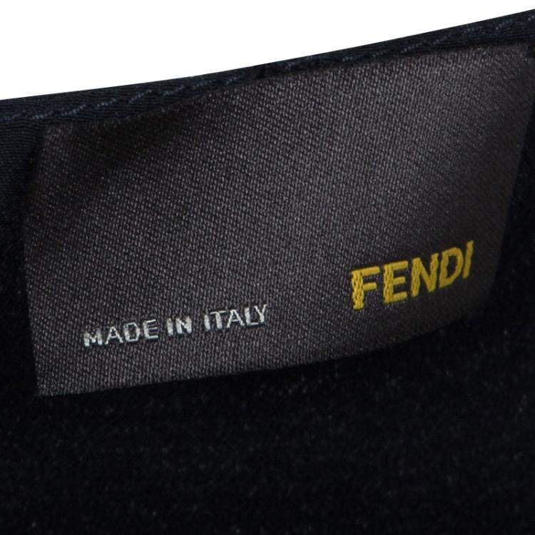 Pre Owned Fendi Navy Blue Silk Textured Panel Detail Sleeveless Shift Dress L