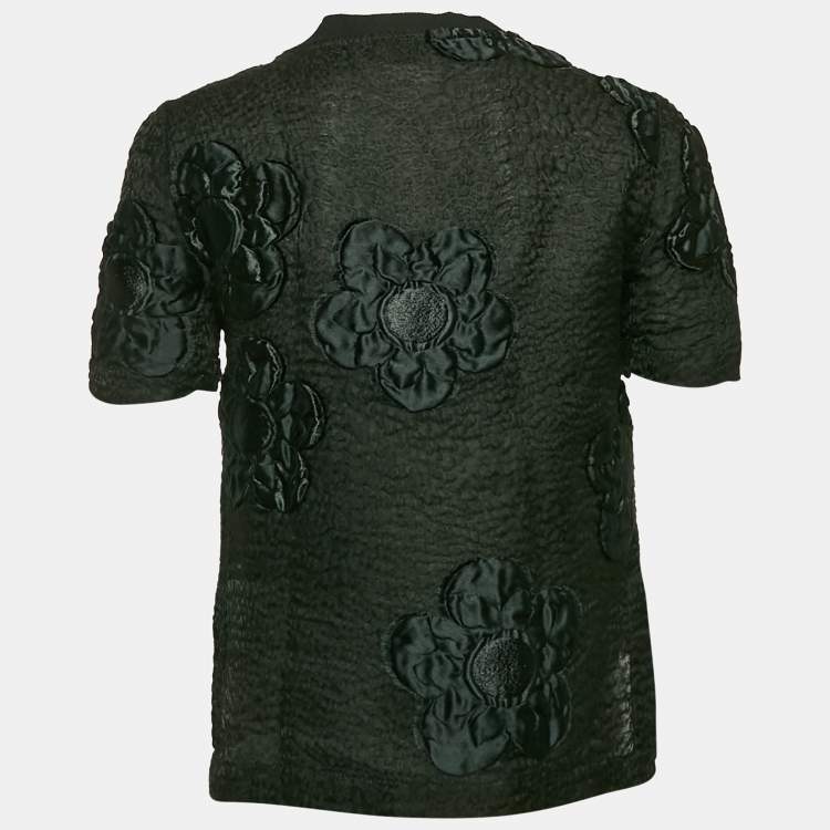 Pre Owned Fendi Black Floral Embroidered Wool Blend Blouse S