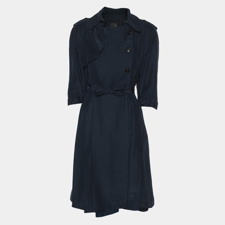 Pre Owned Fendi Navy Blue Silk Belted Dress S