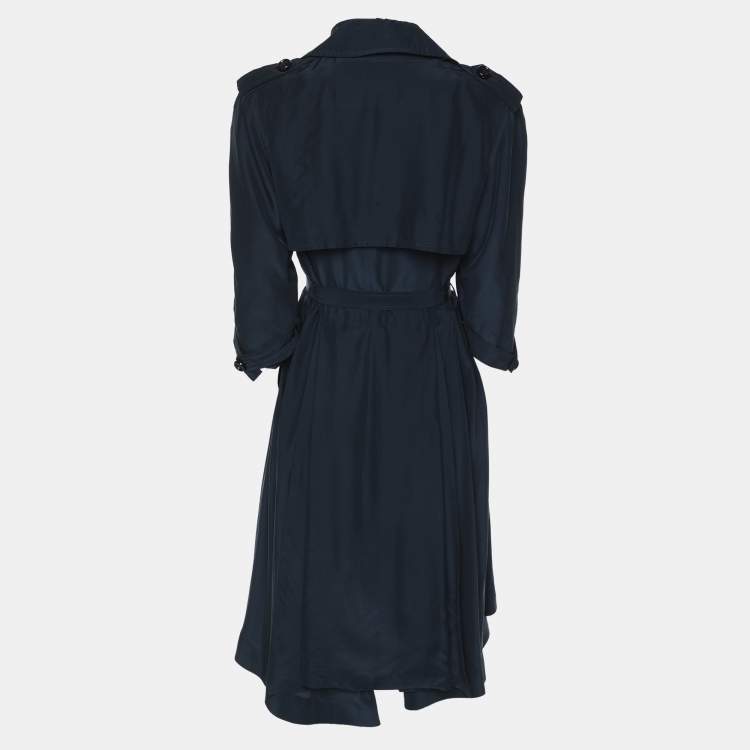 Pre Owned Fendi Navy Blue Silk Belted Dress S