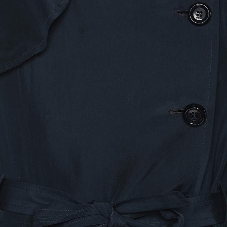 Pre Owned Fendi Navy Blue Silk Belted Dress S