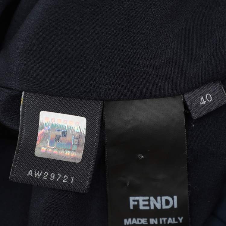 Pre Owned Fendi Navy Blue Silk Belted Dress S