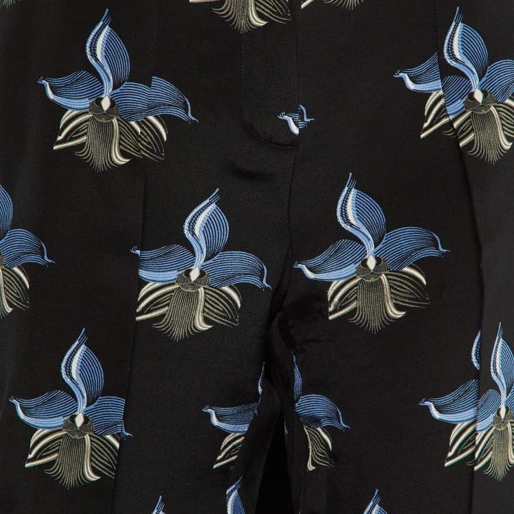 Pre Owned Fendi Black Floral Print Silk Overlay Trousers S
