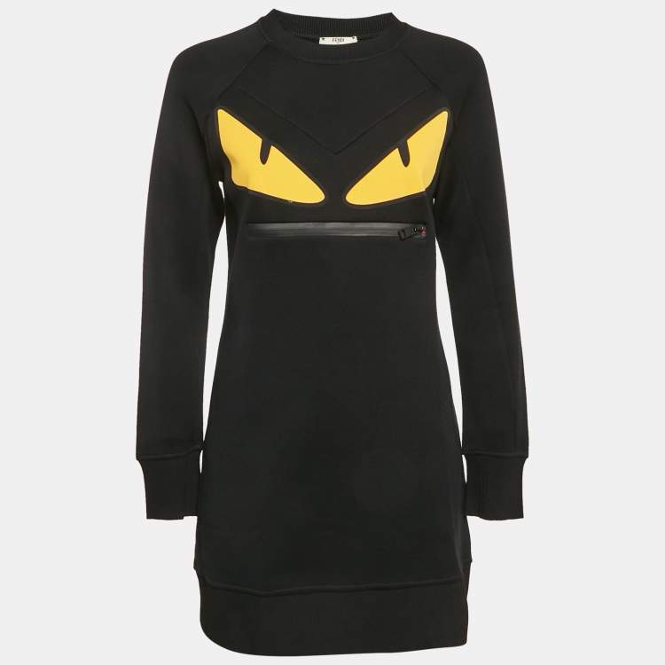 Pre Owned Fendi Black Monster Eye Patch Cotton Knit Sweater Dress S