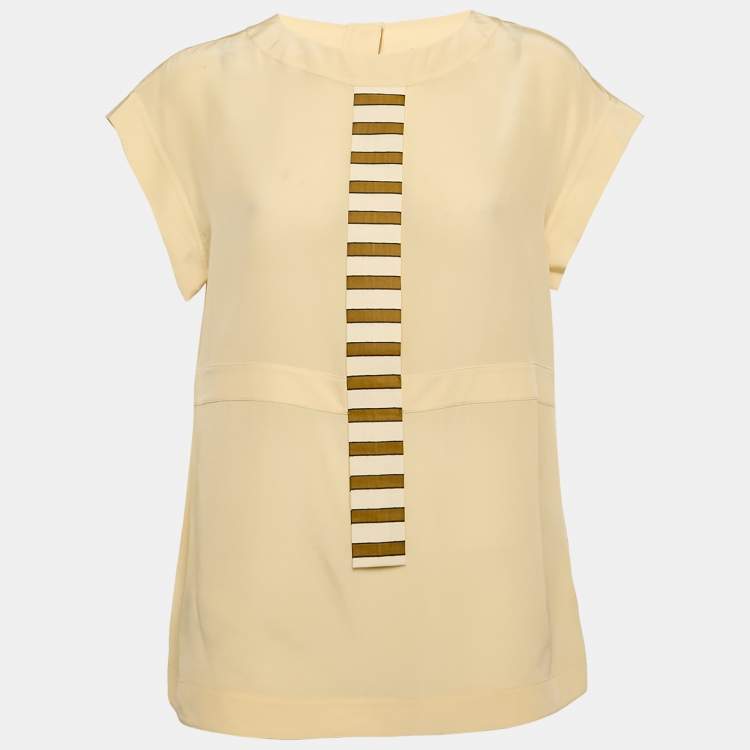Pre Owned Fendi Cream Silk Faux Tie Detail Top M