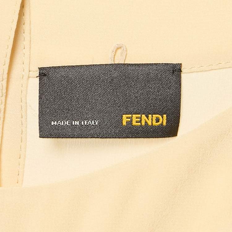 Pre Owned Fendi Cream Silk Faux Tie Detail Top M