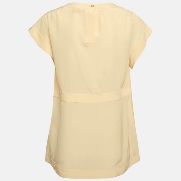 Pre Owned Fendi Cream Silk Faux Tie Detail Top M
