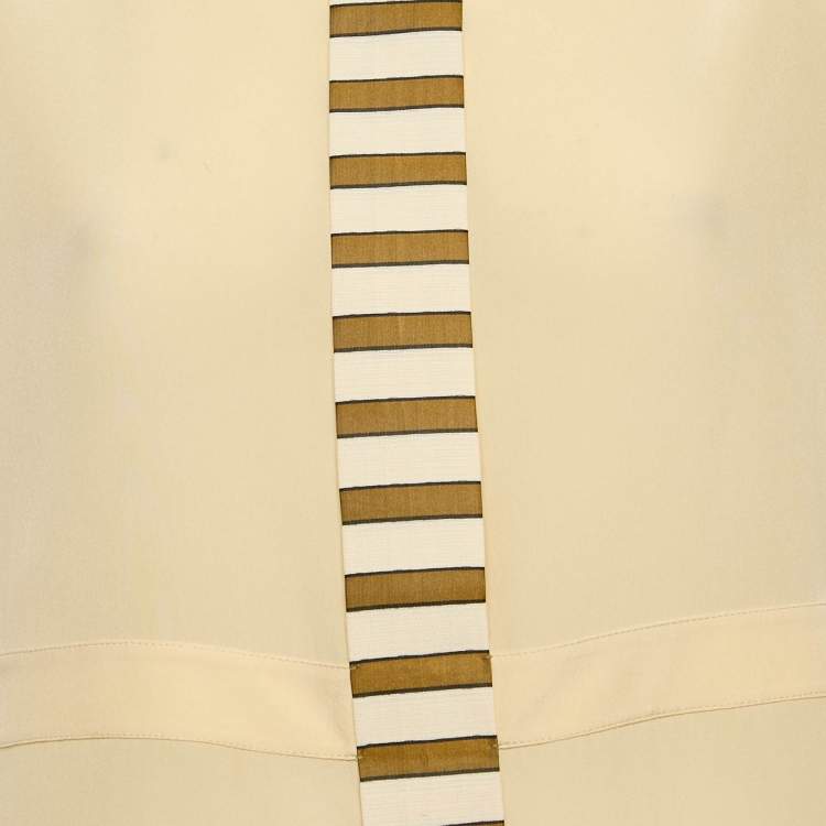 Pre Owned Fendi Cream Silk Faux Tie Detail Top M