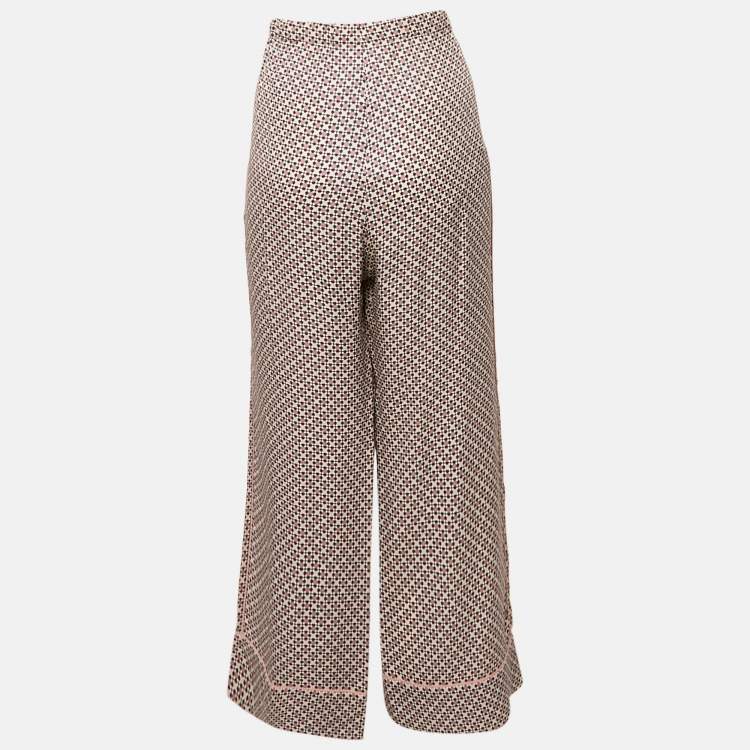 Pre Owned Fendi Multicolor Printed Silk Wide Leg Trousers M