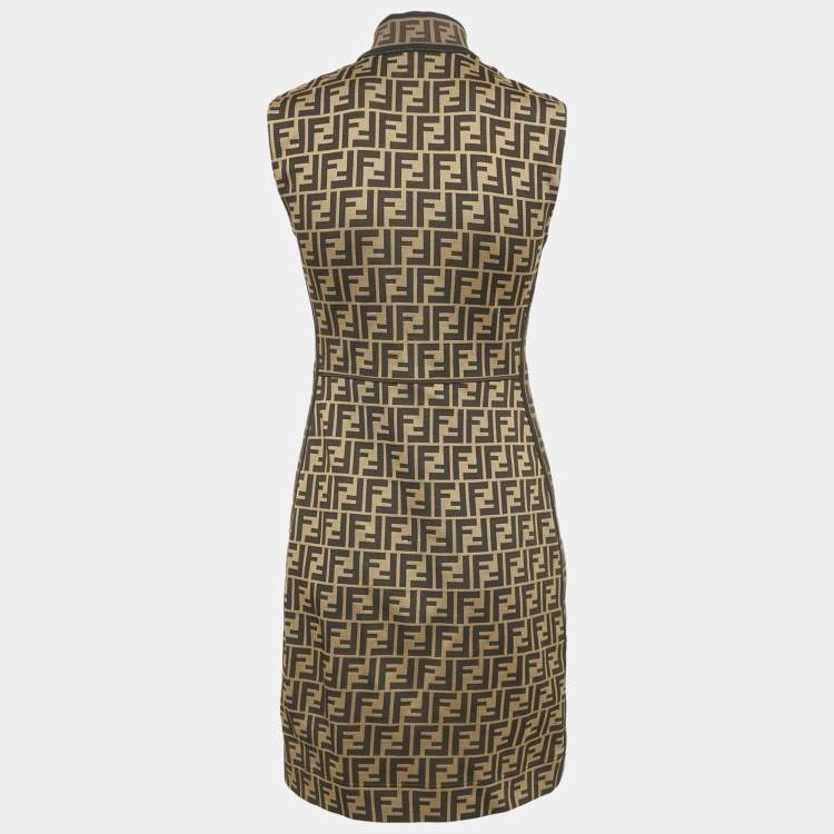 مملوكة مسبقًا Fendi Brown FF Zucca Jacquard Sleeveless Mini Dress S