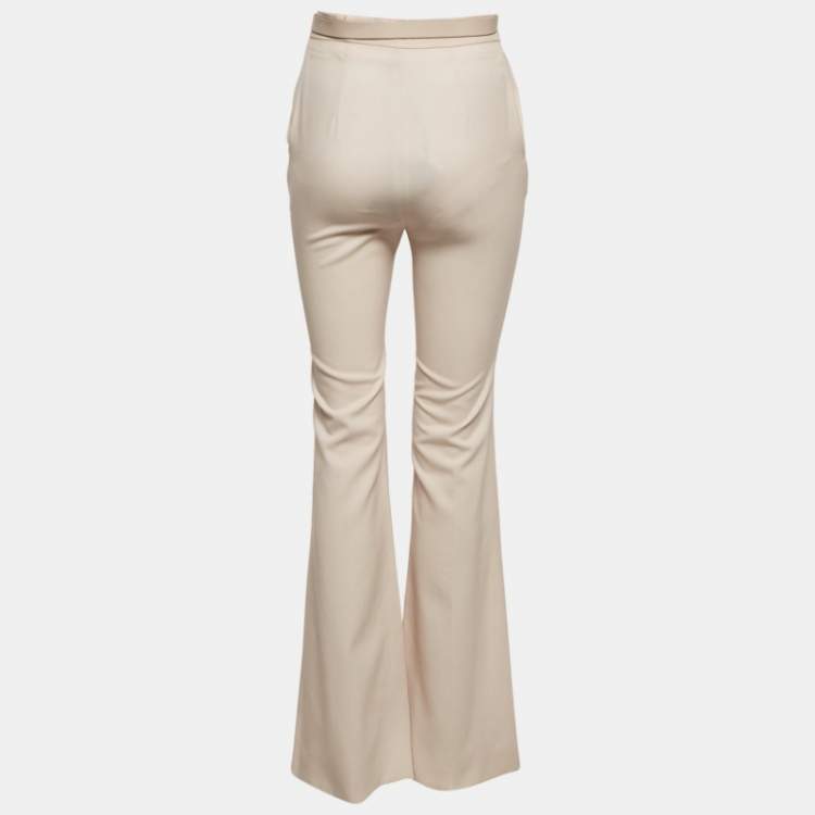 Pre Owned Fendi Beige Wool High Waist Flared Trousers S