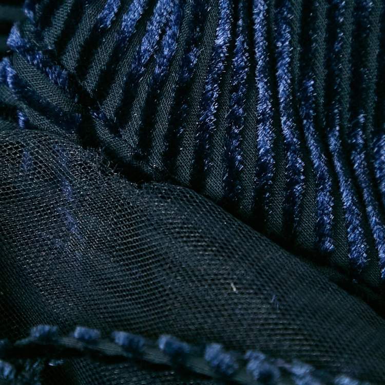 Pre Owned Fendi Navy Blue Diagonal Stripe Velvet Flounce Long Dress S