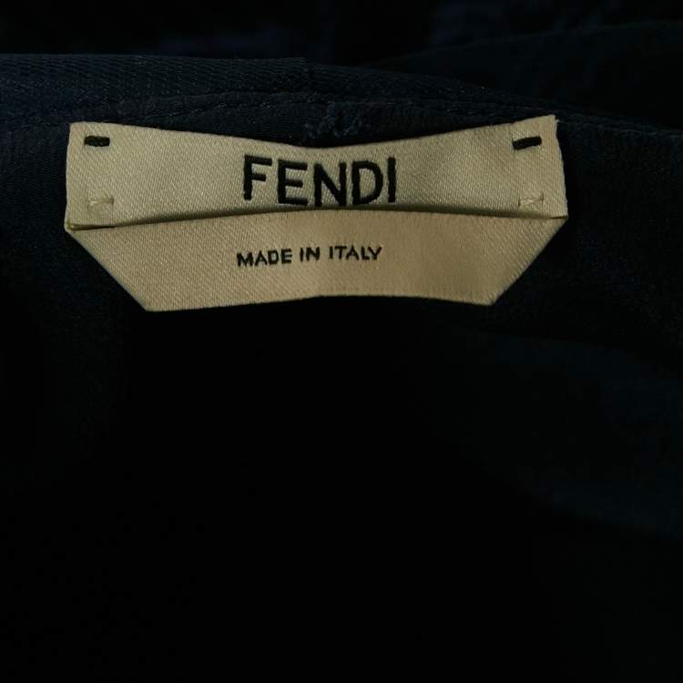 Pre Owned Fendi Navy Blue Diagonal Stripe Velvet Flounce Long Dress S