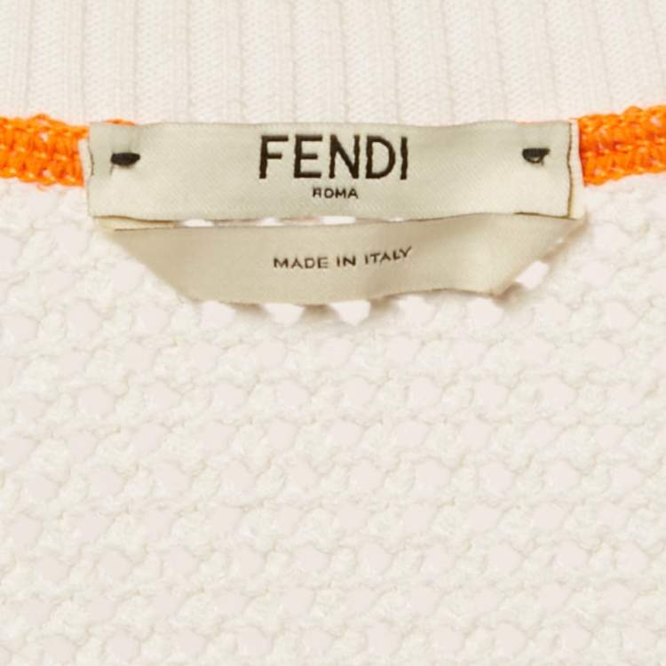 Pre Owned Fendi Orange Logo Print Knit Mesh Panel Detail Sleeveless Long Dress S