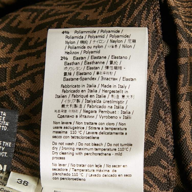 Pre Owned Fendi Brown Monogram Jacquard Knit Ruched Midi Dress S