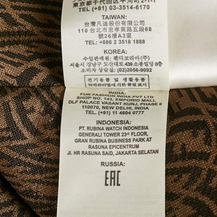 Pre Owned Fendi Brown Monogram Jacquard Knit Ruched Midi Dress S