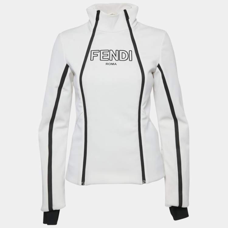 Pre Owned Fendi White Logo Print Jersey Ski Jacket S