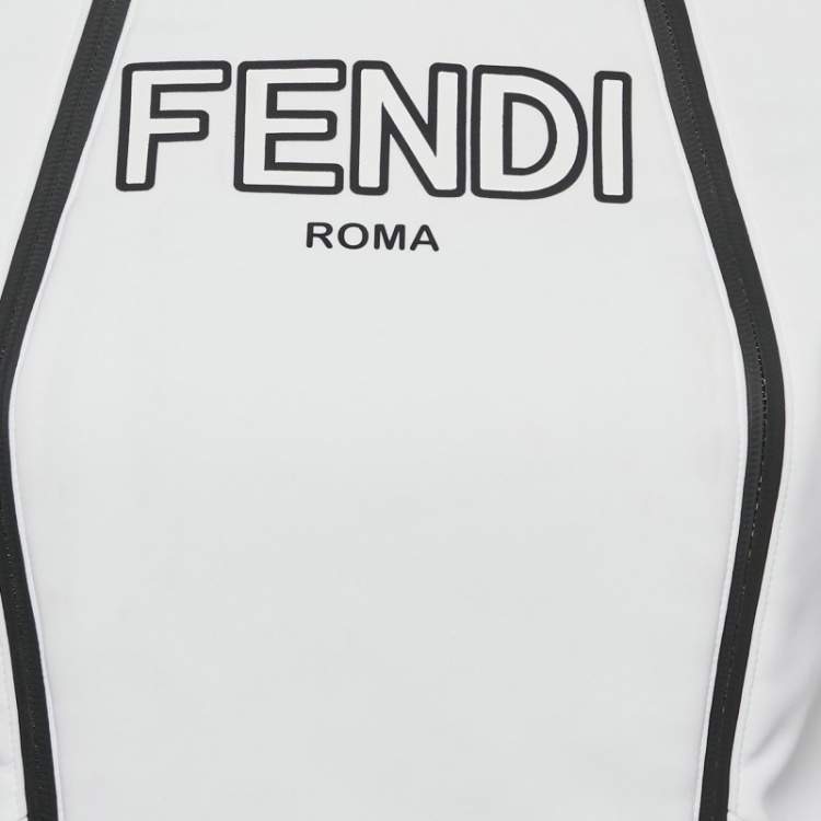Pre Owned Fendi White Logo Print Jersey Ski Jacket S