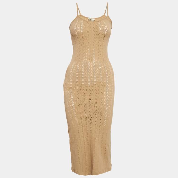 Pre Owned Fendi Brown Silk Byssus Column Midi Dress S