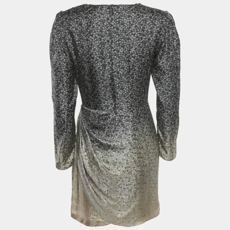 Pre Owned Fendi Black Floral Print Fading Silk Lace Trim Mini Dress S