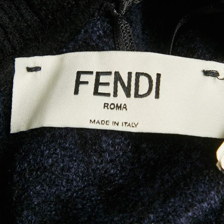 Pre Owned Fendi Navy Blue Zucca Stretch Velvet Pencil Skirt S