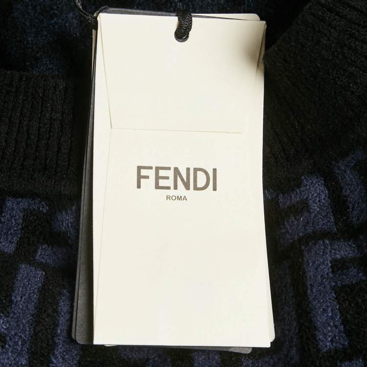 Pre Owned Fendi Navy Blue Zucca Stretch Velvet Pencil Skirt S