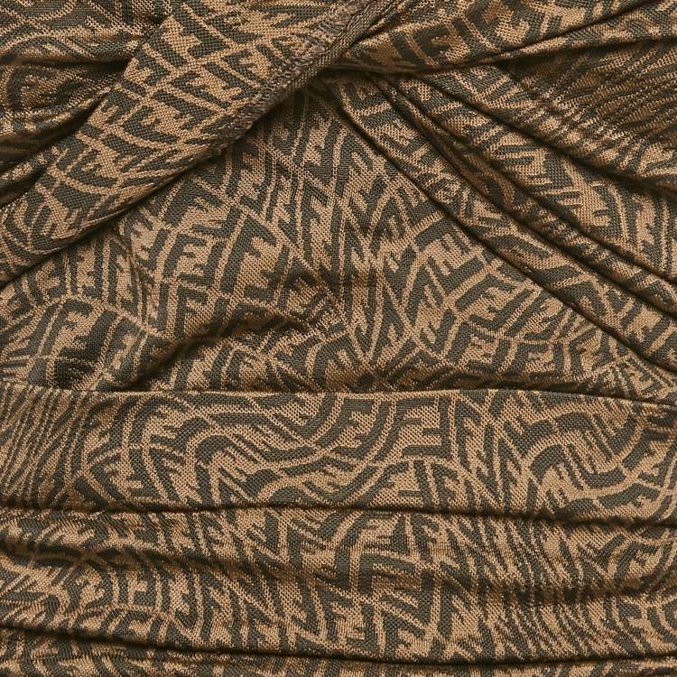 Pre Owned Fendi Brown FF Zucca Monogram Jacquard Knit Strapless Crop Top S