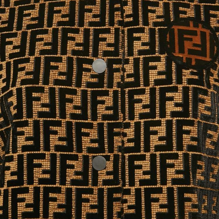 Pre Owned Fendi Black/Brown FF Logo Velvet Bomber Jacket S 