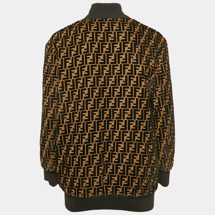 Pre Owned Fendi Black/Brown FF Logo Velvet Bomber Jacket S 