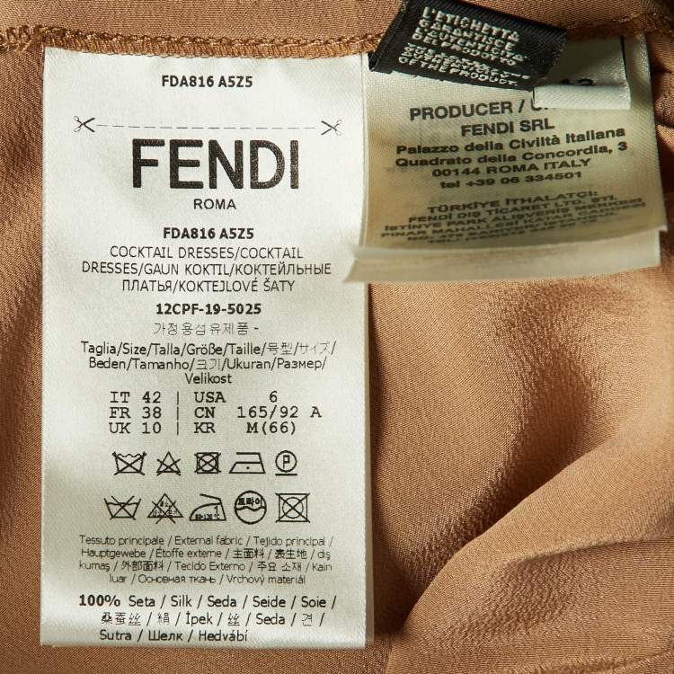 Pre Owned Fendi Beige Silk Crepe Belted Shirt Dress M