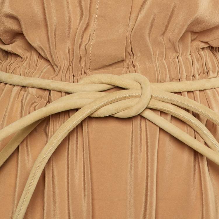 Pre Owned Fendi Beige Silk Crepe Belted Shirt Dress M