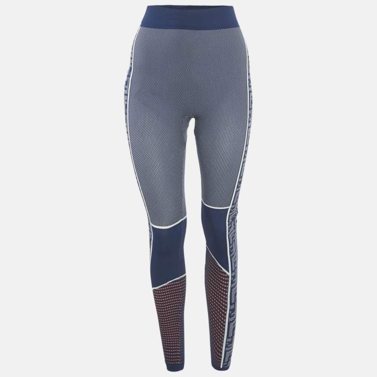 Pre Owned Fendi Blue Patterned Technical Jersey Leggings S