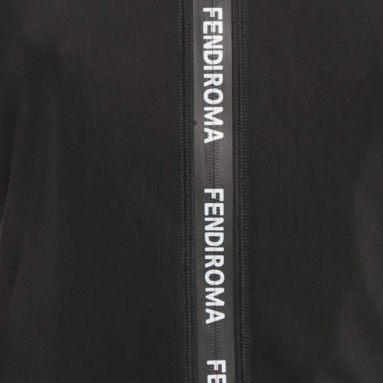Pre Owned Fendi Black Jersey Logo Band Detail Zip-Up Jacket S