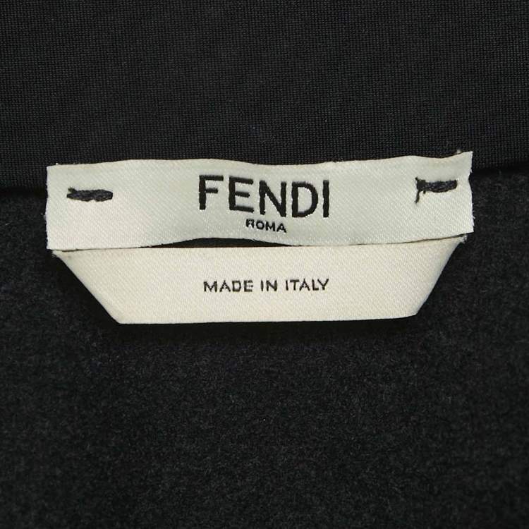 Pre Owned Fendi Black Jersey Logo Band Detail Zip-Up Jacket S