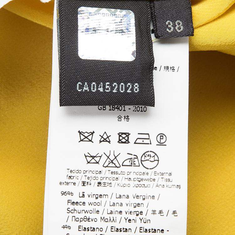 Pre Owned Fendi Yellow Wool Stitch Detail Sleeveless Belted Dress S