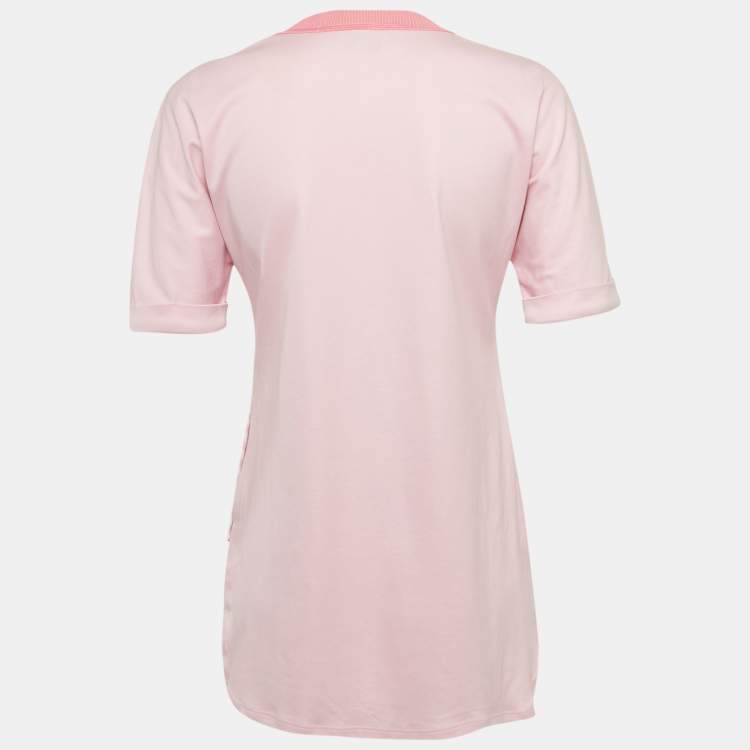 Pre Owned Fendi Special Edition Pink Fox Fur Trim Jersey T-Shirt XS
