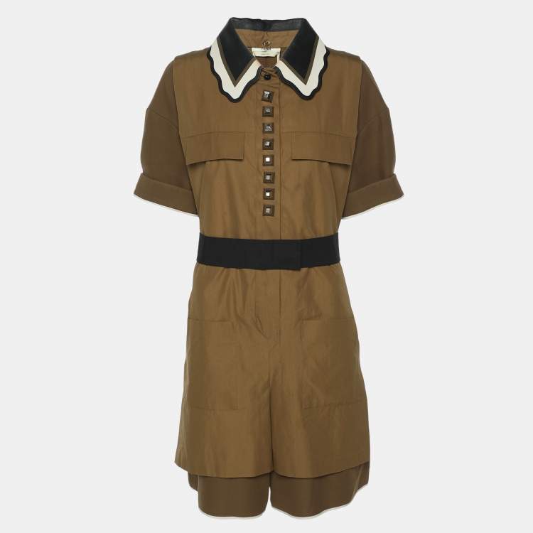 Pre Owned Fendi Brown Cotton Belted Jumpsuit M