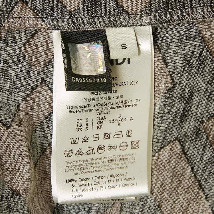 Pre Owned Fendi Brown Zucca Print Cotton Jersey Applique Detail T- Shirt S