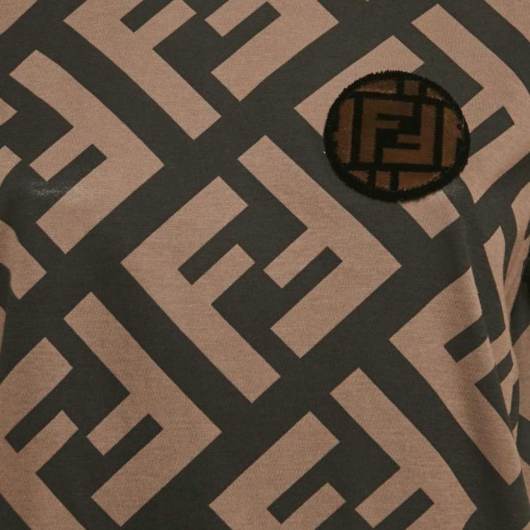 Pre Owned Fendi Brown Zucca Print Cotton Jersey Applique Detail T- Shirt S