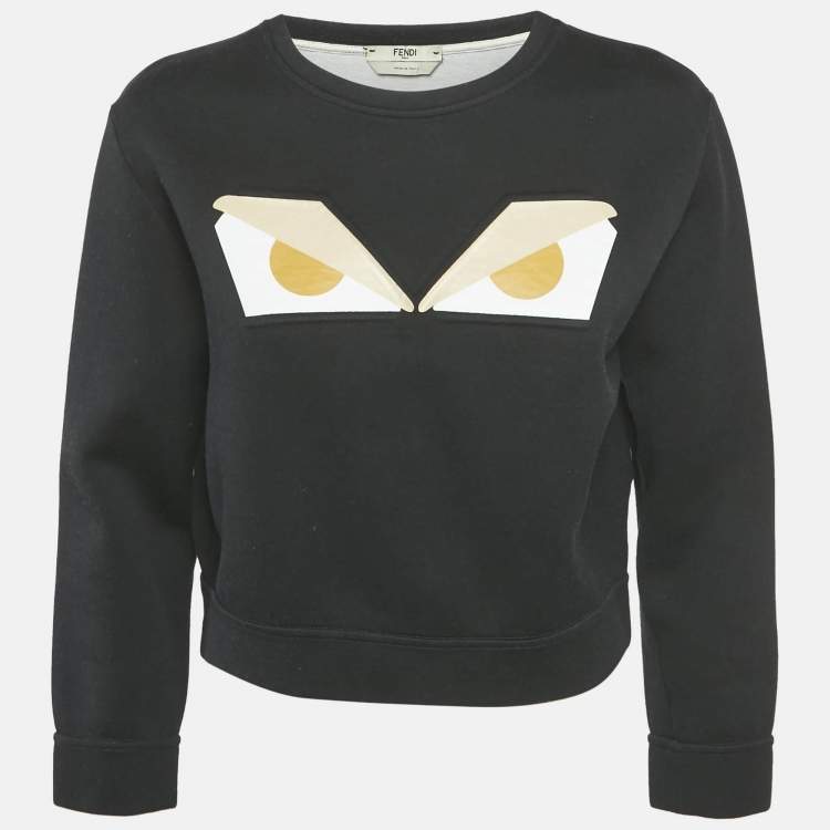 Pre Owned Fendi Black Cotton Monster Eye Print Cropped Sweatshirt S