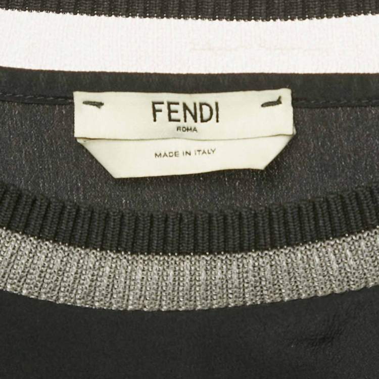 Pre Owned Fendi Black Silk & Fur Detail Long Sleeve Top M