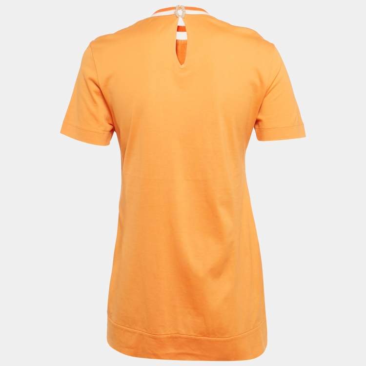 Pre Owned Fendi Orange Cotton Flowerland Embroidered T-Shirt S