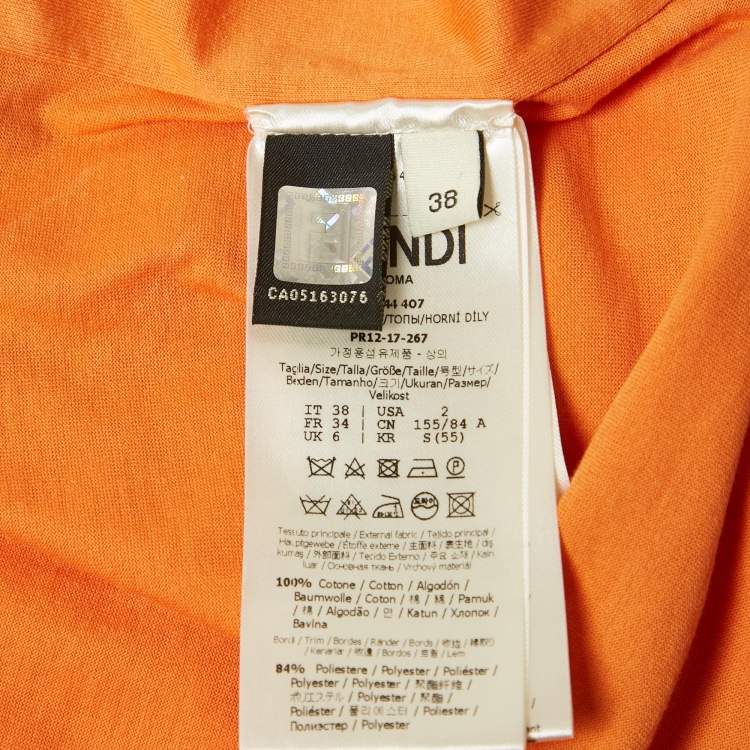 Pre Owned Fendi Orange Cotton Flowerland Embroidered T-Shirt S