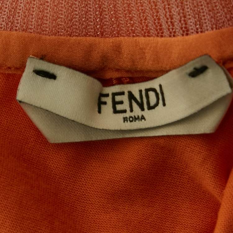 Pre Owned Fendi Orange Cotton Flowerland Embroidered T-Shirt S