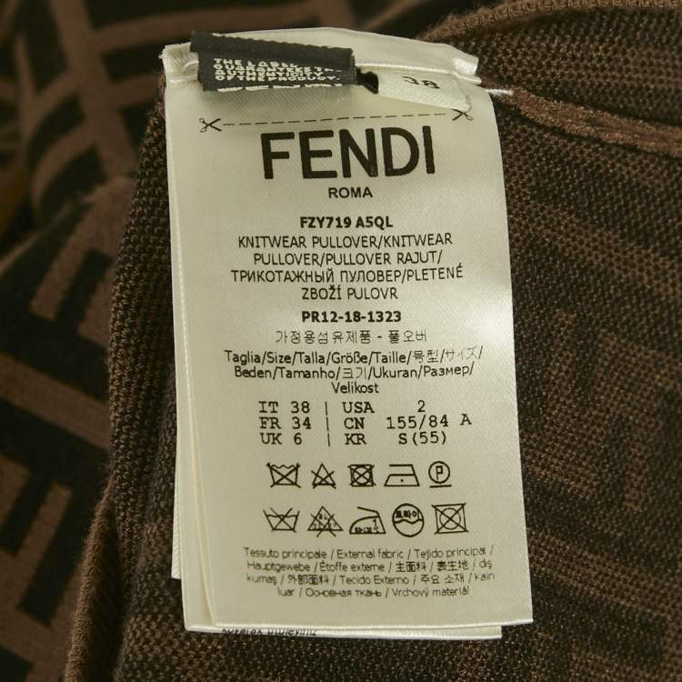 Pre Owned Fendi x Fila Brown Zucca Jacquard Knit Pullover S