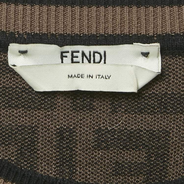 Pre Owned Fendi x Fila Brown Zucca Jacquard Knit Pullover S
