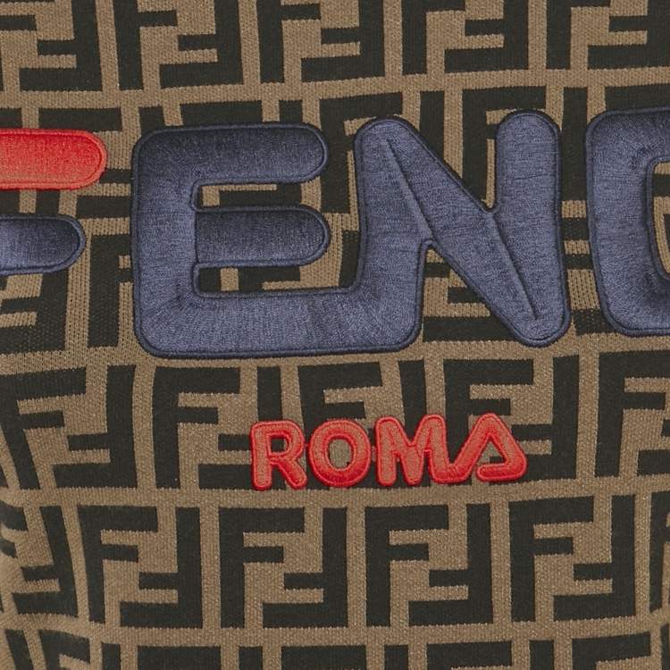 Pre Owned Fendi x Fila Brown Zucca Jacquard Knit Pullover S